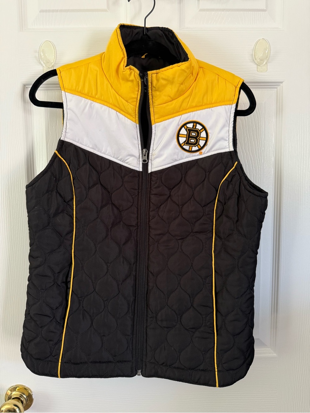 NHL Boston Bruins Black White Yellow Quilted Puffer Vest